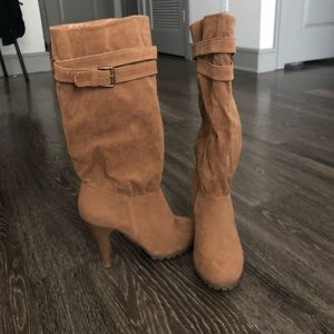 Tan Suede Heeled Boots